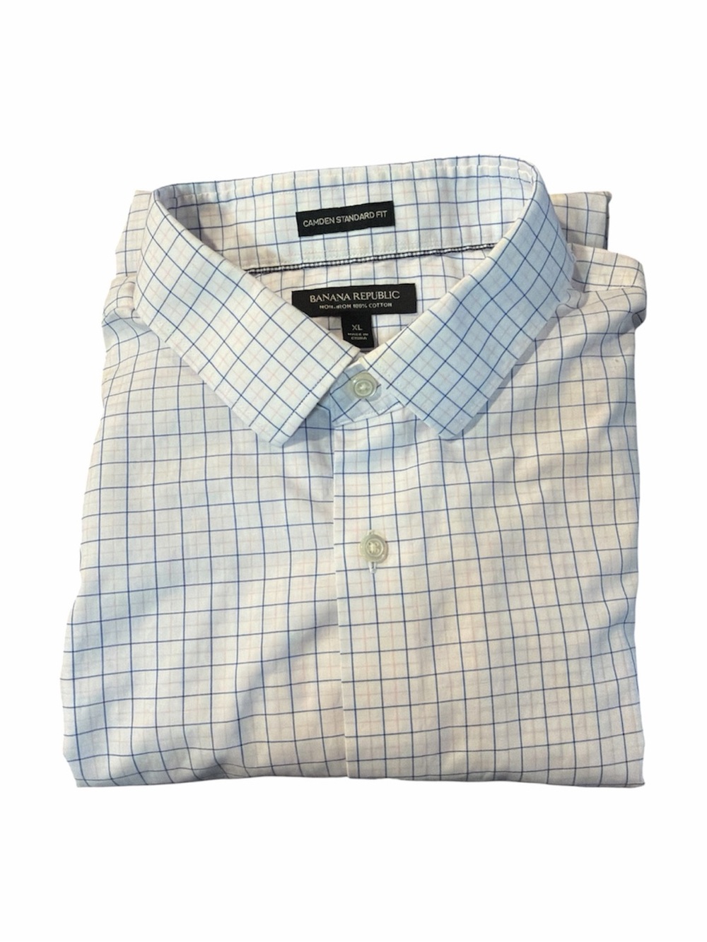 Banana Republic Camden Standard Fit Dress Shirt White Blue Windowpane XL - Picture 2 of 7